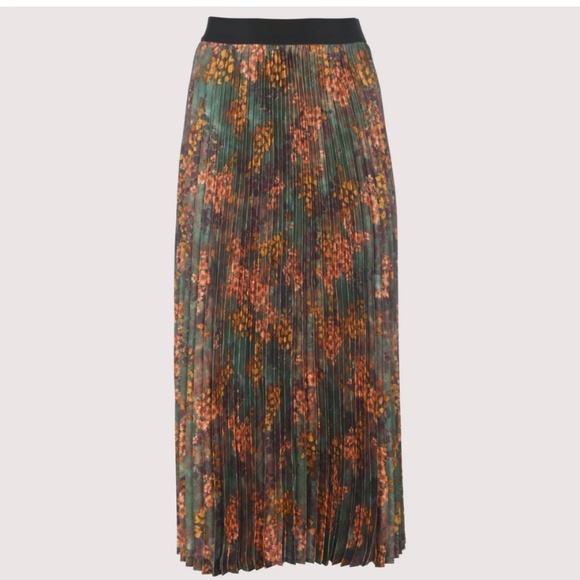 Junees Skirts Nwt Floral Satin Pleated Midi Skirt Xs Poshmark